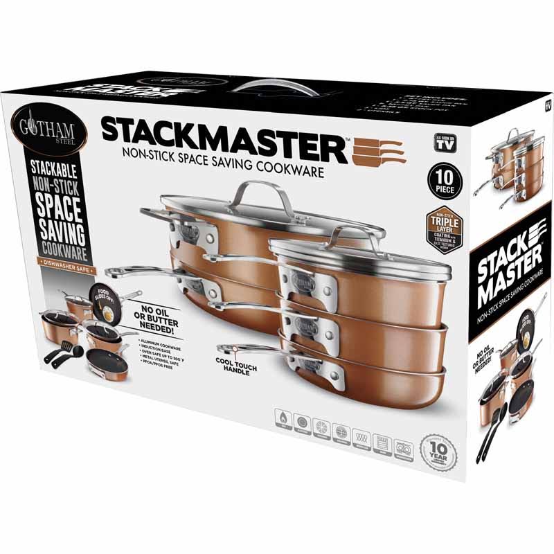 Gotham Steel Stackmaster Cookware, Non-Stick Space Saving, 10 Piece