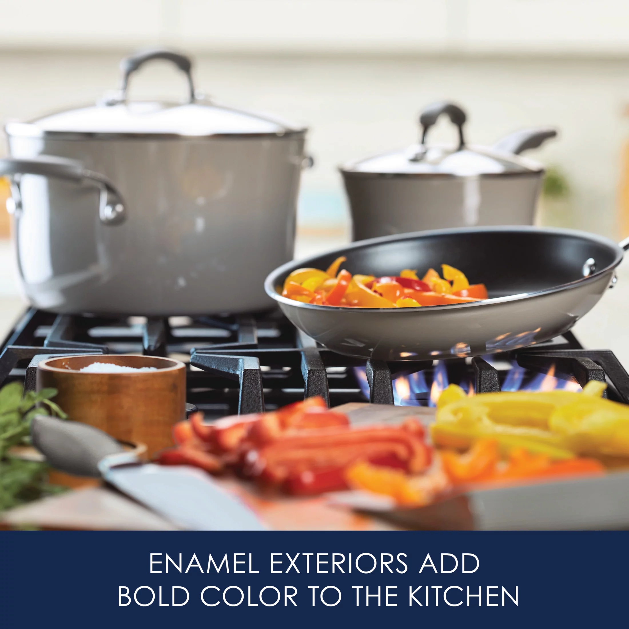 Rachael Ray 15 Piece Hard Enamel Nonstick Pots and Pans Set, Gray