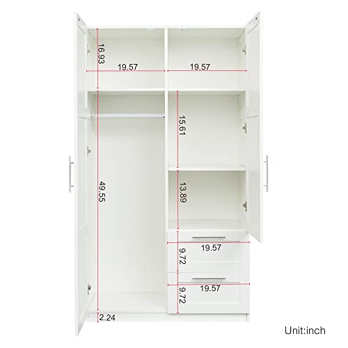 Kitchen Pantry Storage Cabinet, Tall Cabinet with 2 Doors and 2 Drawers, Freestanding Cupboard with Adjustable Shelves, Utility Pantry for Kitchen, Dining Room (White)