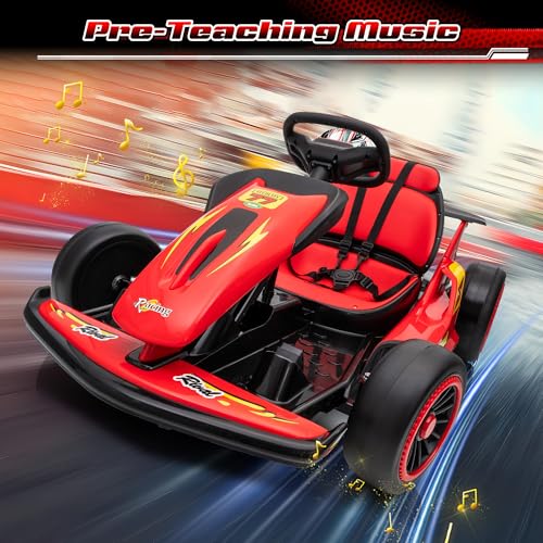 24V Electric Go Kart for Kids, 400W Drift Cart with EVA Tires, High/Low Speed, Max Speed 8.1 MPH, Music, Wireless, Electric Crazy Go-Kart Outdoor Ride on Toy for Kids Ages 6+, Red