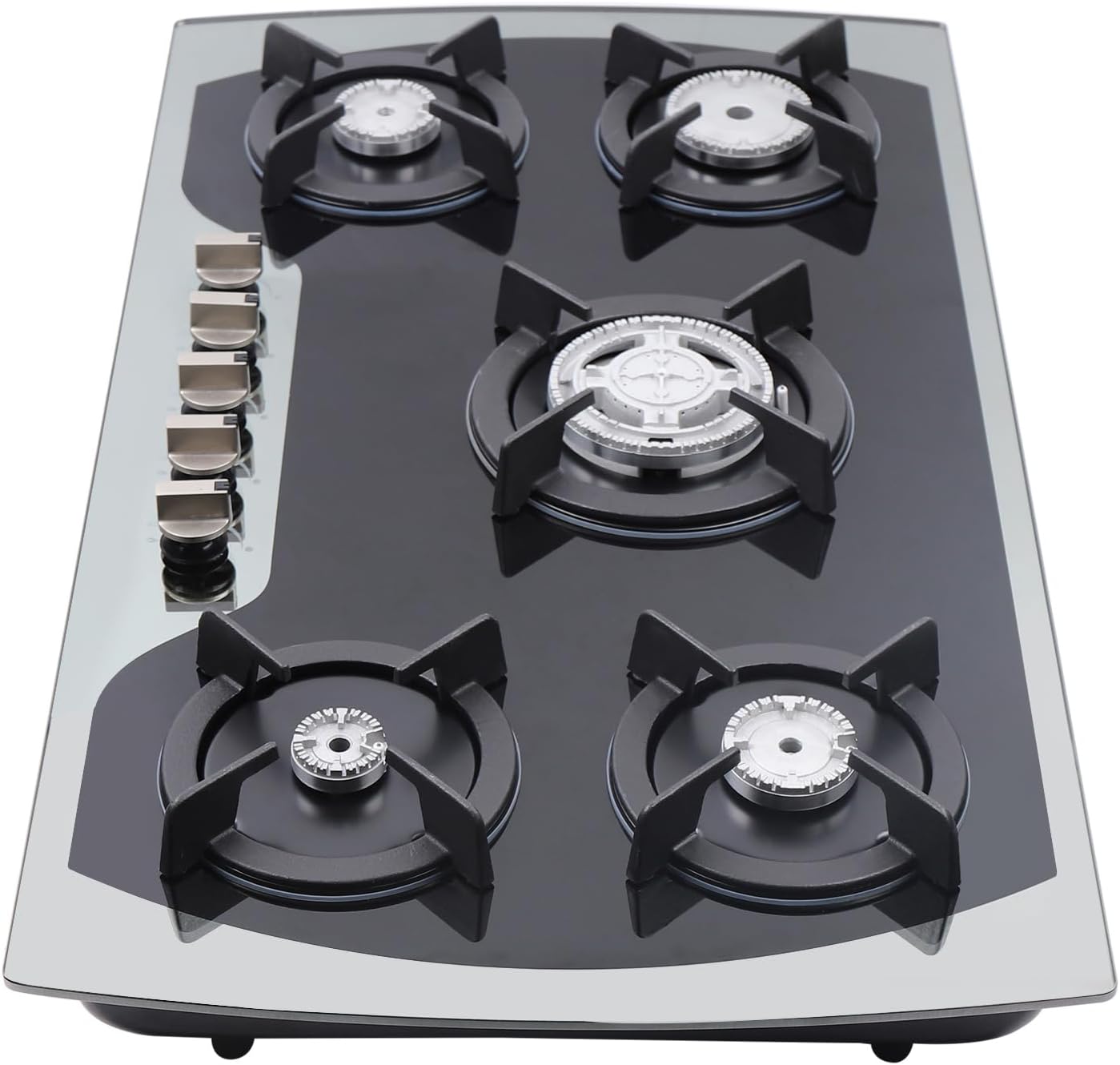 35.4 Inch Gas Cooktop with 5 Burners, Built-in Stove Top Stainless Steel, Tempered Glass Surface, LPG/NG Gas Stove for Countertop, Home Improvement Essentials