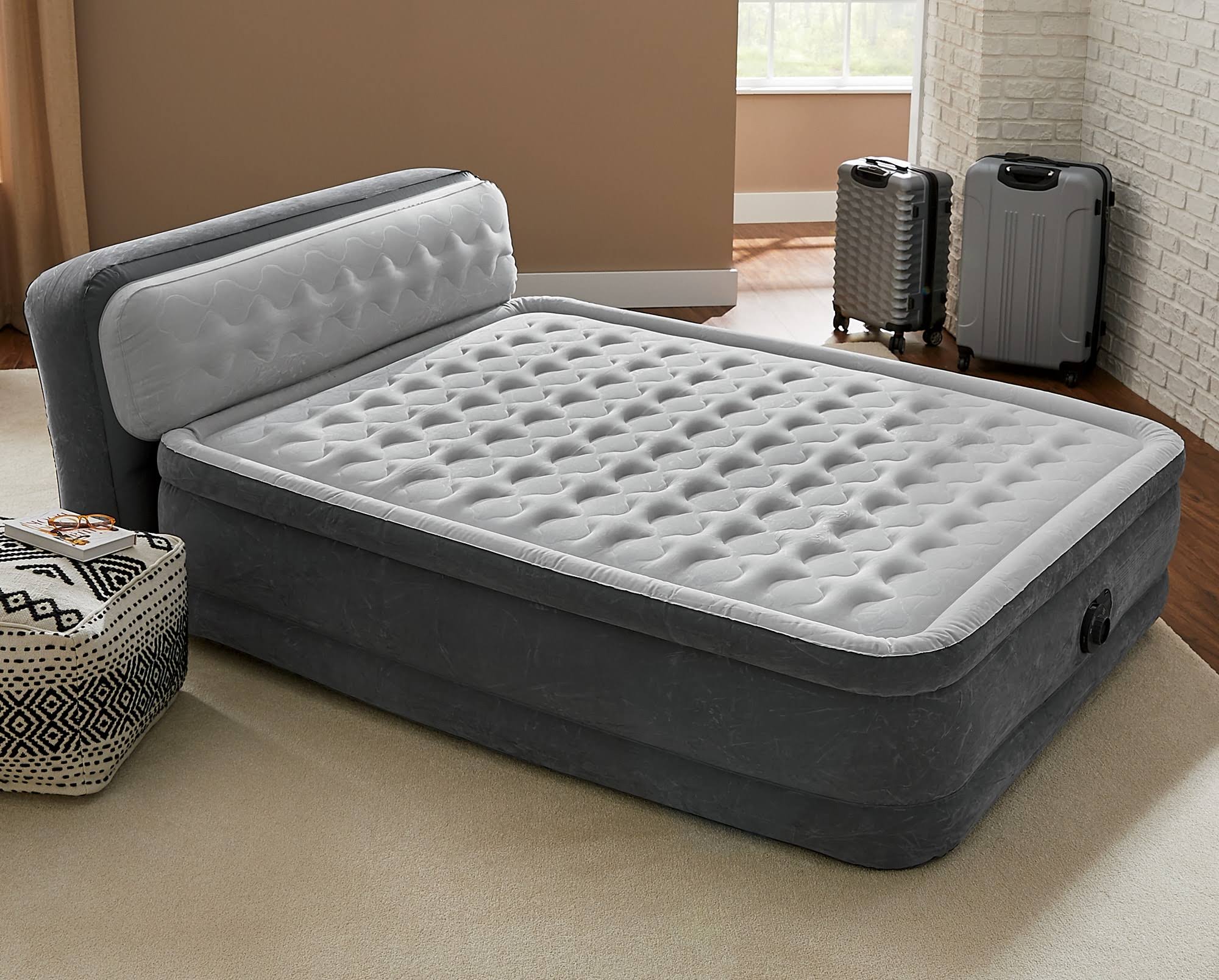 Intex Dura Beam Deluxe Airbed with Built in Pump u0026 Ultra Plush Headboard, Queen