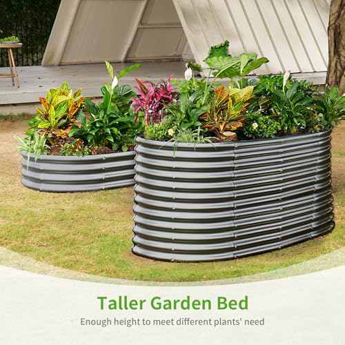 Land Guard 8x4x3ft Oval Galvanized Raised Garden Beds, Large-Capacity Metal Planter Box Outdoor, Durable Deep Raised Garden Bed 3ft Tall, Raised Beds for Gardening Vegetables, Cream Yellow