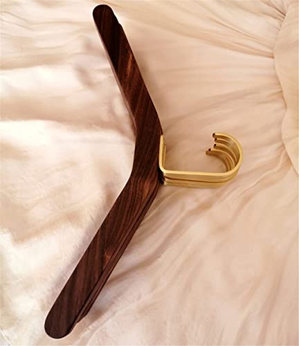 Solid Wood Hangers Brass Hooks Home Clothing Store Display Special Care Wardrobe with Black Walnut Seamless Clothes (A 5Pcs)