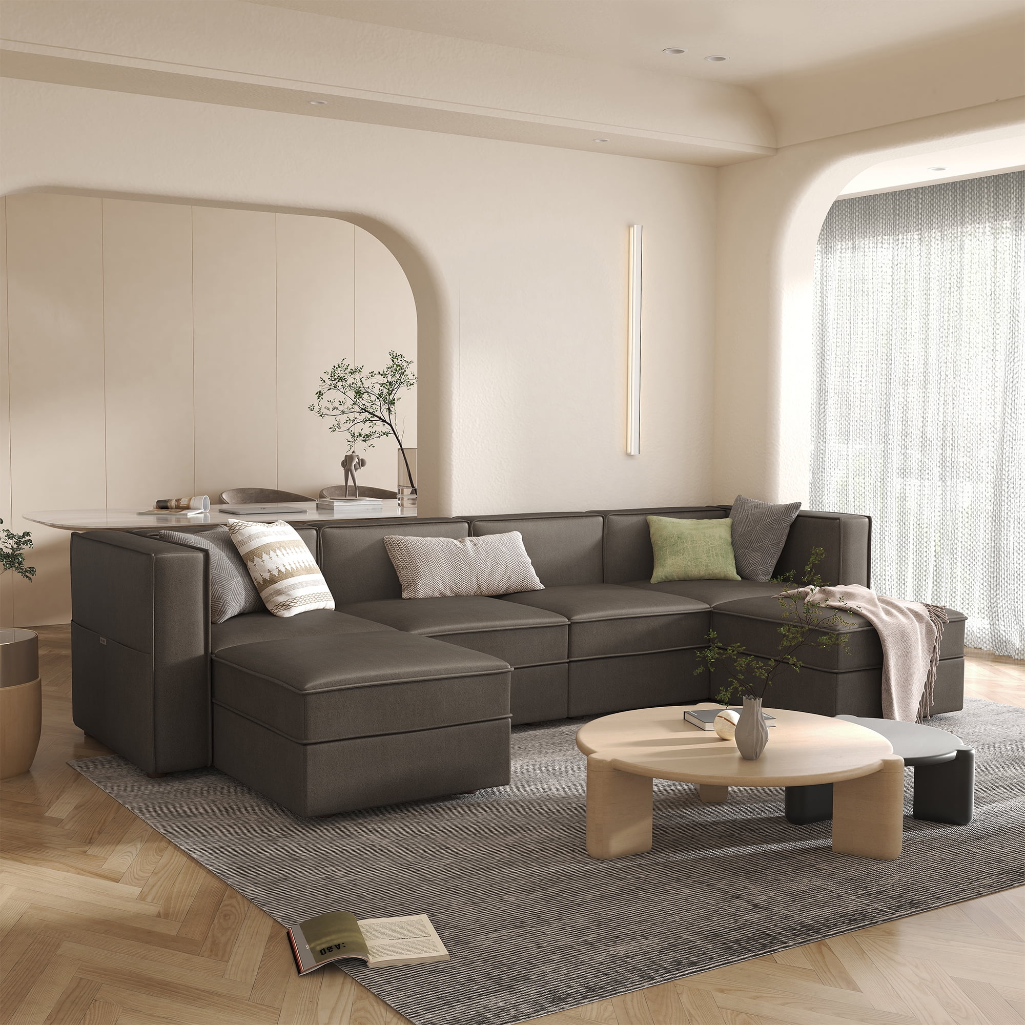 Nolany Reversible Sectional Sofa Couch U Shaped Sofa 4-Seat Modular Couch with Storage Ottoman for Living Room and Apartment, Dark Grey Microfiber - Curated Treasures Market