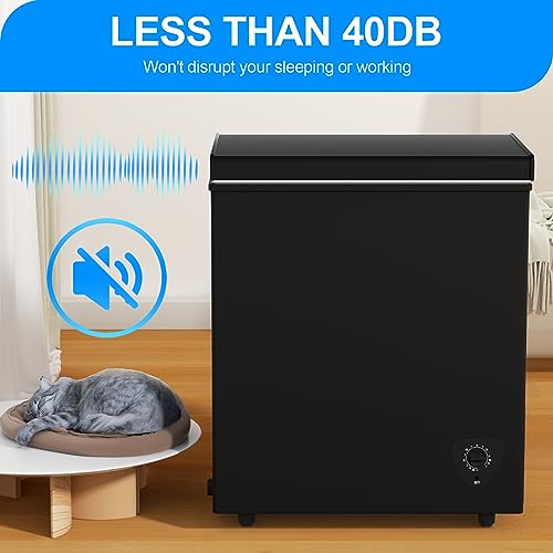 5.0 Cu.Ft Deep Freezer, Chest Freezer with 7 Level Adjustable Temperature, Freestanding Mini Freezer with Removable Storage Basket, Small Freezer Chest with Top Door, Energy Saving, Low Noise