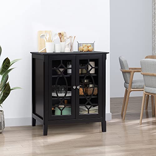 HOMCOM Sideboard Buffet Cabinet, Kitchen Storage Cabinet, Glass Door Accent Cabinet with Adjustable Shelves, White