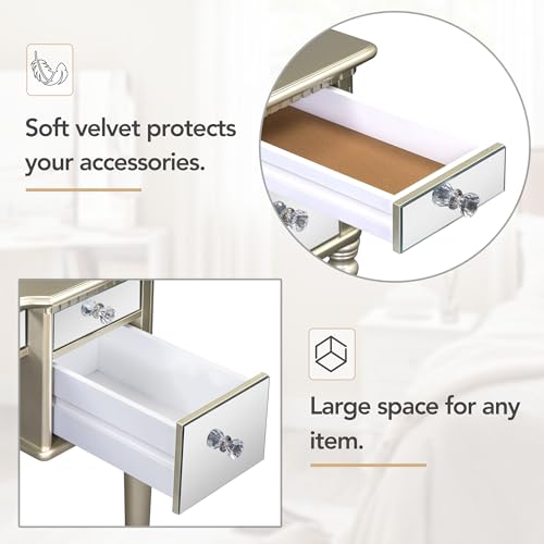 43.3" Modern Vanity Table Set with Flip-top Mirror and LED Light, Space-Saving functionality, Water Resistance and Slip-Proof Features Make it an Ideal Dresser for The Bedroom