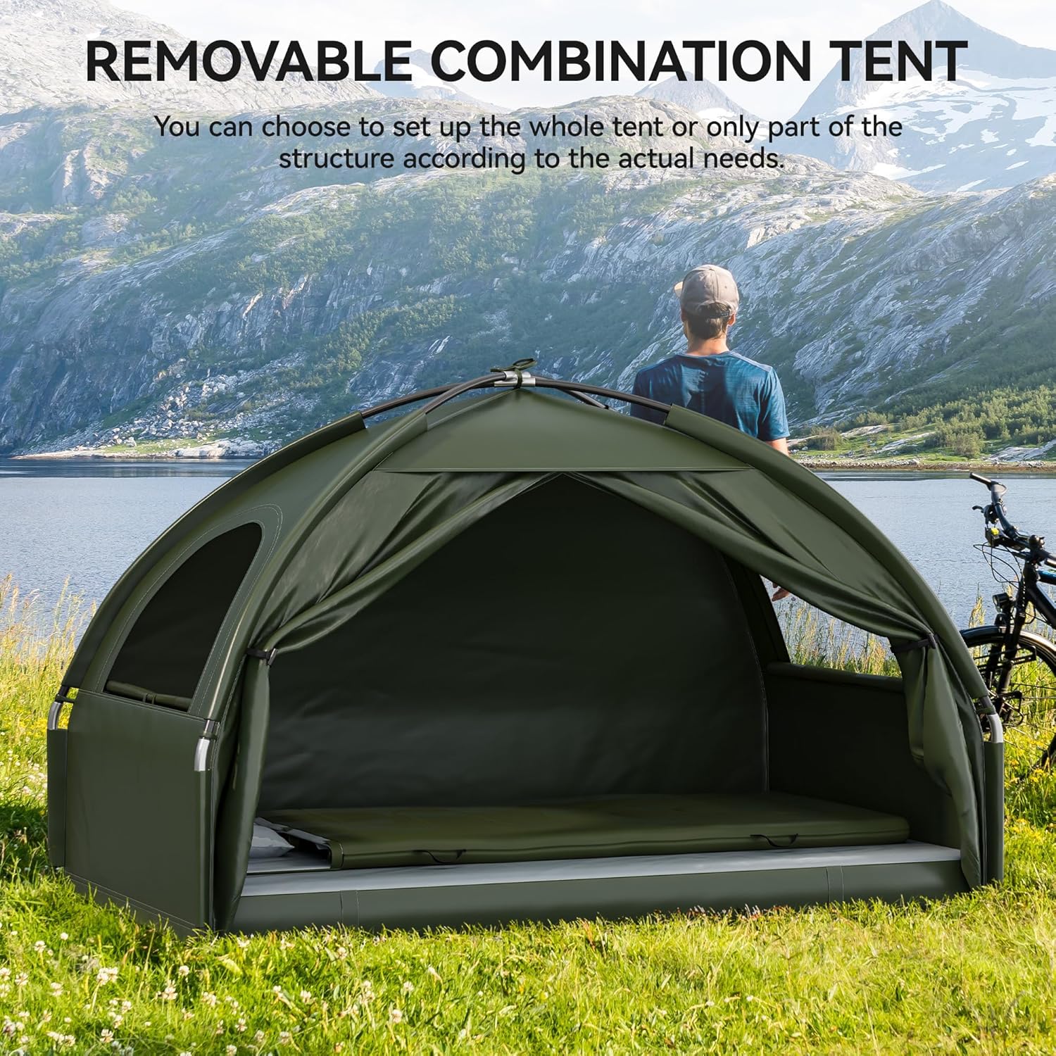 YITAHOME 2 Person Foldable Camping Cot, 6-in-1 Elevated Camping Bed Tent, with Tents, Camping Beds, Air Mattresses, Bedspreads, Foot Pumps, Portable Backpacks, 1 Person Sleeping Bag for Hiking, Picnic