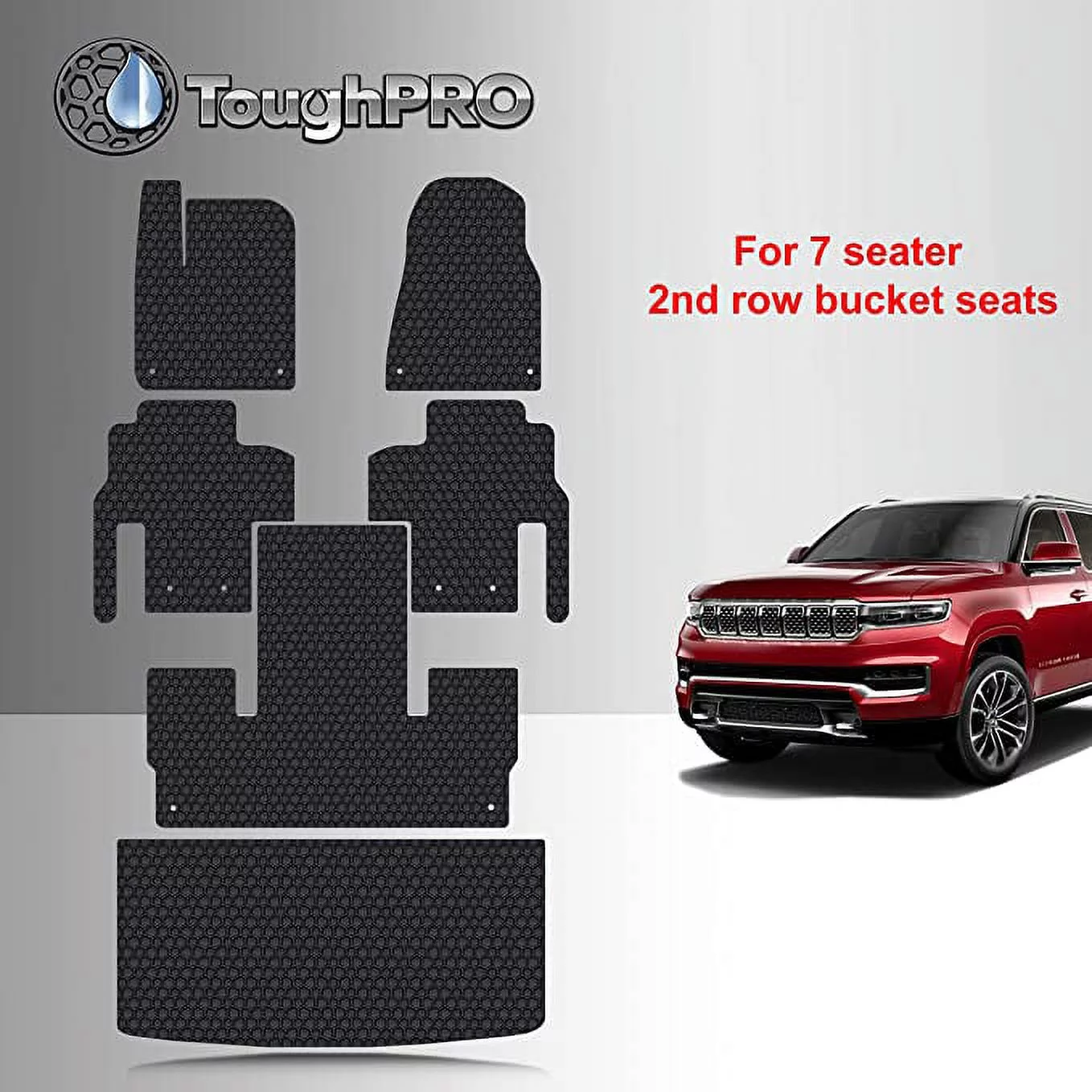 TOUGHPRO Floor Mats Accessories Set + 3rd Row + Cargo Compatible with Jeep Grand Wagoneer 7 Seater All Weather Heavy Duty Black Rubber 2022 - Curated Treasures Market