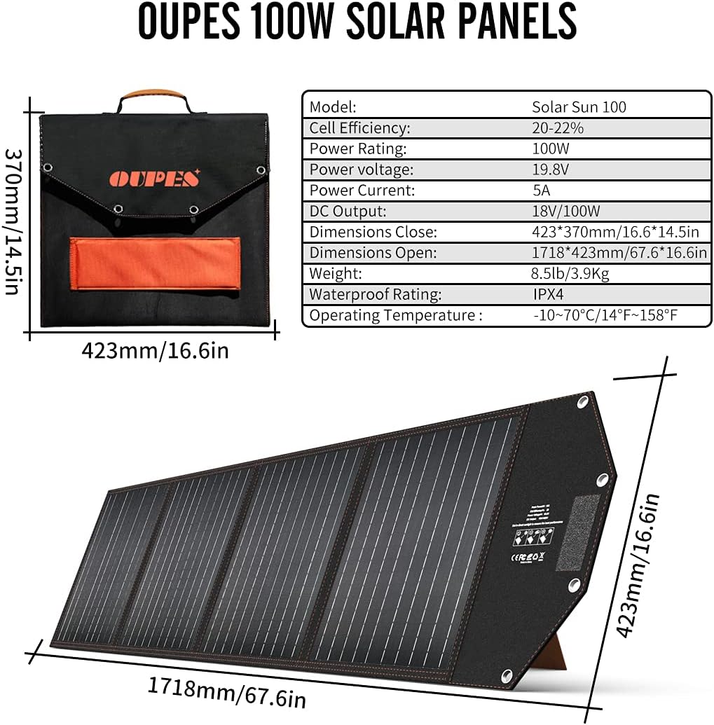 OUPES Solar Generator 1800W/1488Wh w/ 2 X 100W Foldable Solar Panel, Portable Power Station (Peak 4000W) 10 AC Outputs, LiFePO4 Battery w/ 3x 110V AC Outlets for Outdoors Adventure Travel Camping RV Emergency