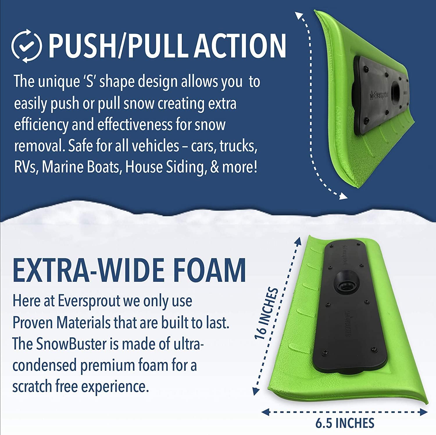 EVERSPROUT Never-Scratch SnowBuster 5-to-12 Foot (Up to 18 ft Standing Reach) | Pre-Assembled Extendable Roof Rake for Snow Removal | Lightweight Aluminum, Soft Foam Pad | Exclusive Push/Pull Design Pack of 2