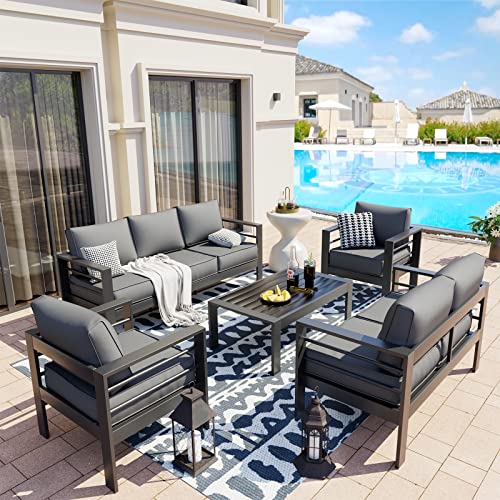 UDPATIO 8 Piece Aluminum Patio Furniture Set, Oversized Modern Outdoor Furniture Set with Olefin Fabric Cushion for Patio Deck Backyard, Dark Grey(with Waterproof Covers)