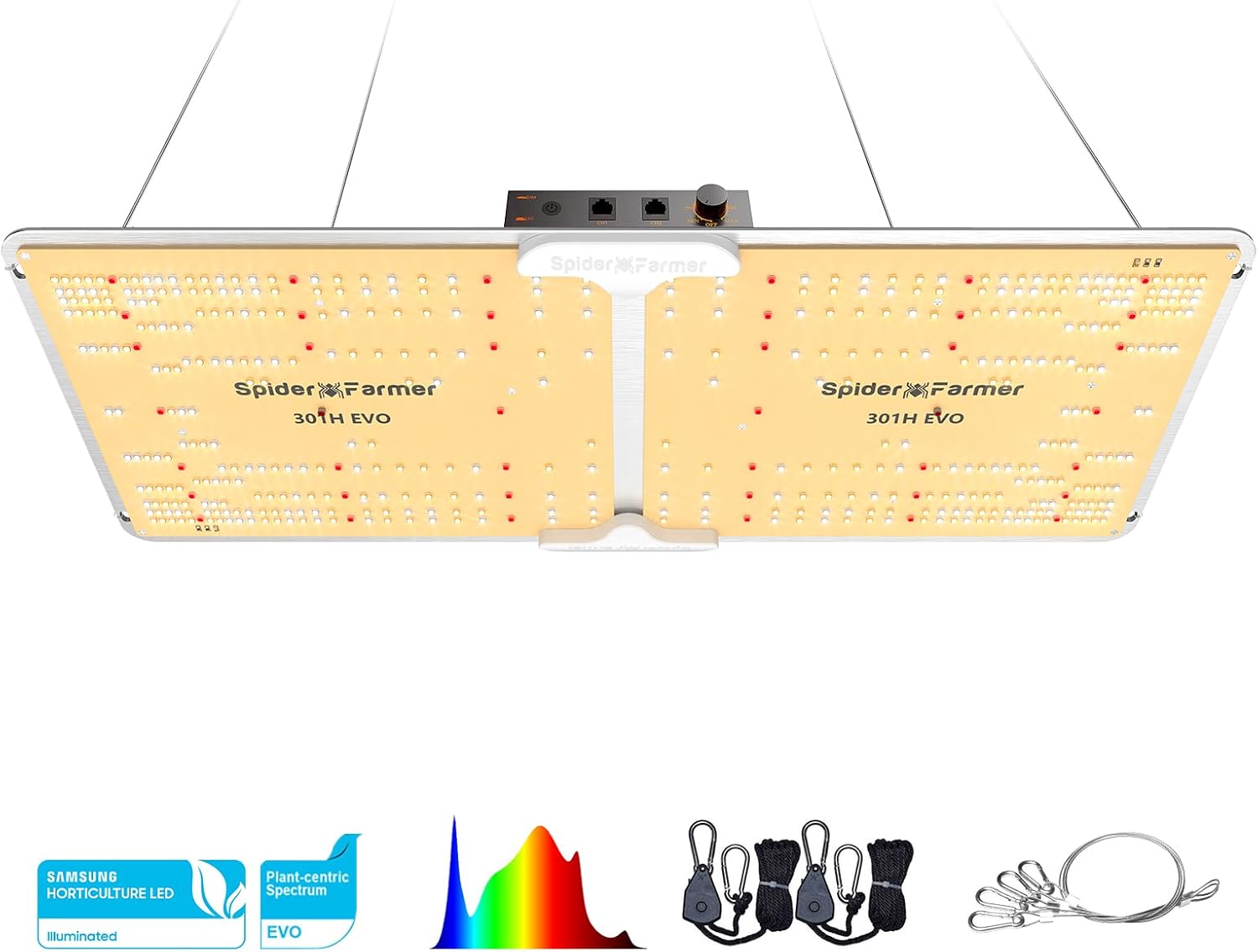Spider Farmer SF2000 LED Grow Light 2x4 with Samsung LM301H EVO High Efficiency & Dimmable Lighting and 2x4 Grow Tent, 55"x28"x80", with Observation Window and Floor Tray, 1680D Thicken Mylar Canvas