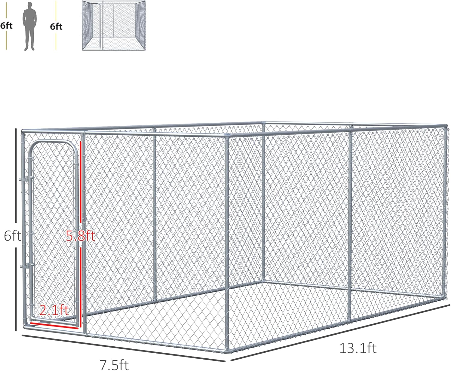 PawHut Large Dog Kennel Outside, Heavy Duty Dog Cage, Outdoor Fence Dog Run with Galvanized Chain Link, Secure Lock, 13.1' x 7.5' x 6'