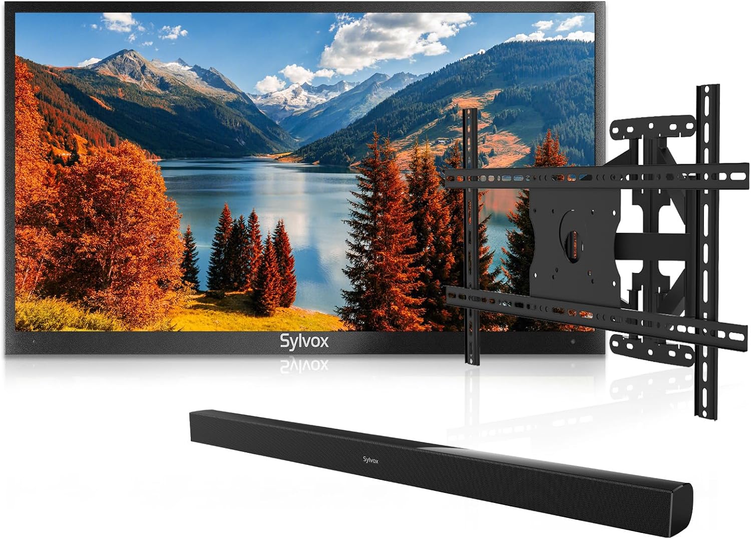 SYLVOX 43” Outdoor TV with 60W Waterproof Soundbar & Wall Mount, 4K Weatherproof TV, IP55 Waterproof TV & IP65 Bluetooth Speaker, 1000nits Brightness for Partial Sun Areas
