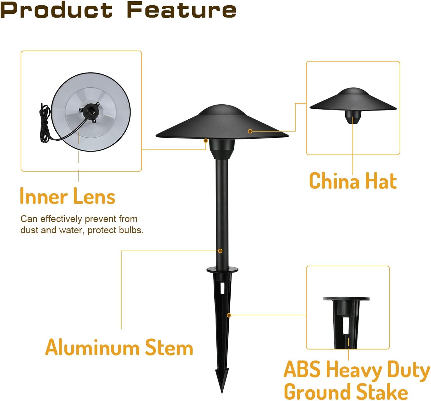 Lumina Low Voltage Landscape Lighting Cast-Aluminum Outdoor Path and Area Light Warm White 3W G4 LED Bulb and ABS Heavy Duty Ground Stake Included for Yard Walkway Lawn - Black PAL0101-BKLED8 (8PK)