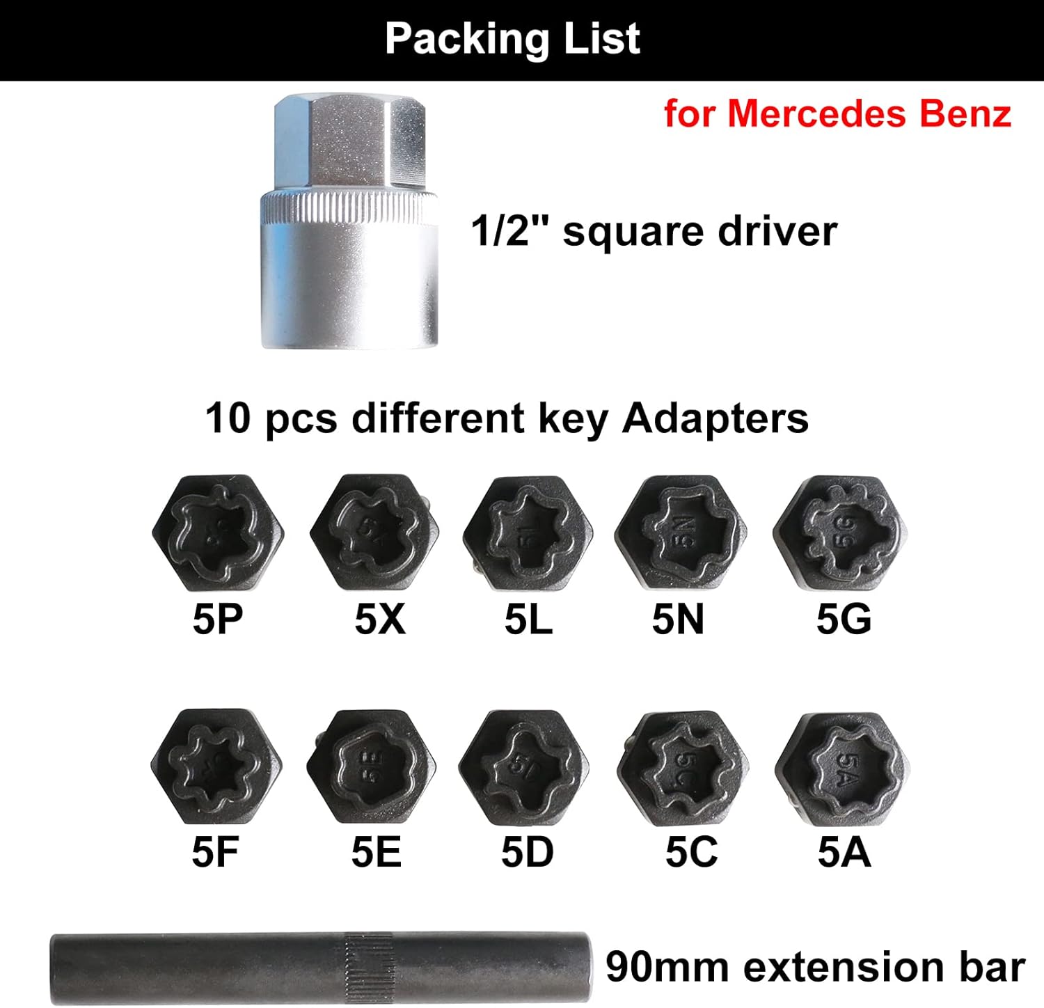 32PCS Automotive Wheel Locks Lug Nuts Socket Set Compatible for Mercedes Benz, Wheel Locks for Cars Key Stripped Remover Torx Bit Set Wheel Anti-Theft Screws Tool Bolt Extractor Set