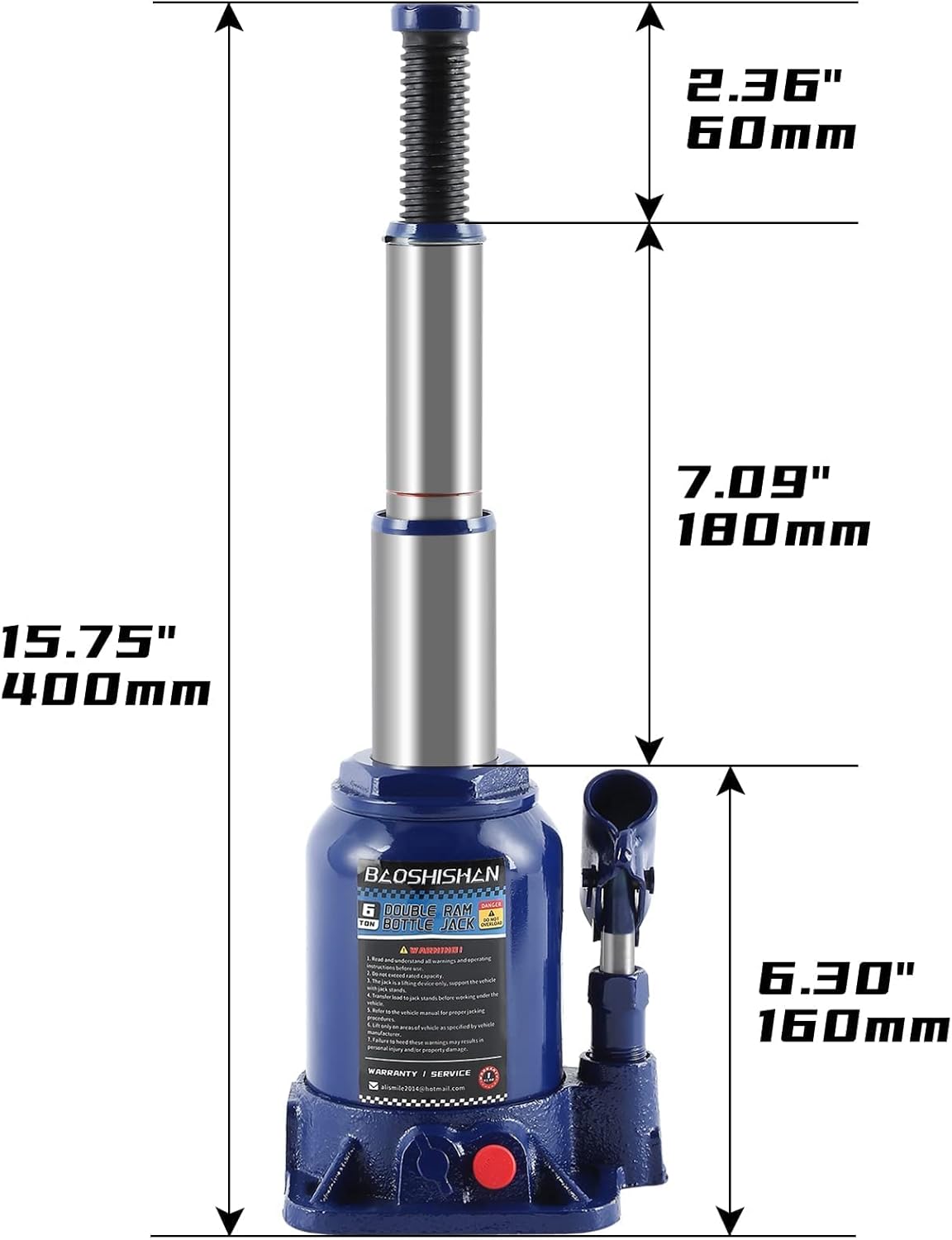 BAOSHISHAN 3 Ton Double Ram Bottle Jack 6-1/2 to 16-1/2 Lifting Range Portable Hydraulic Jack with Carrying Case