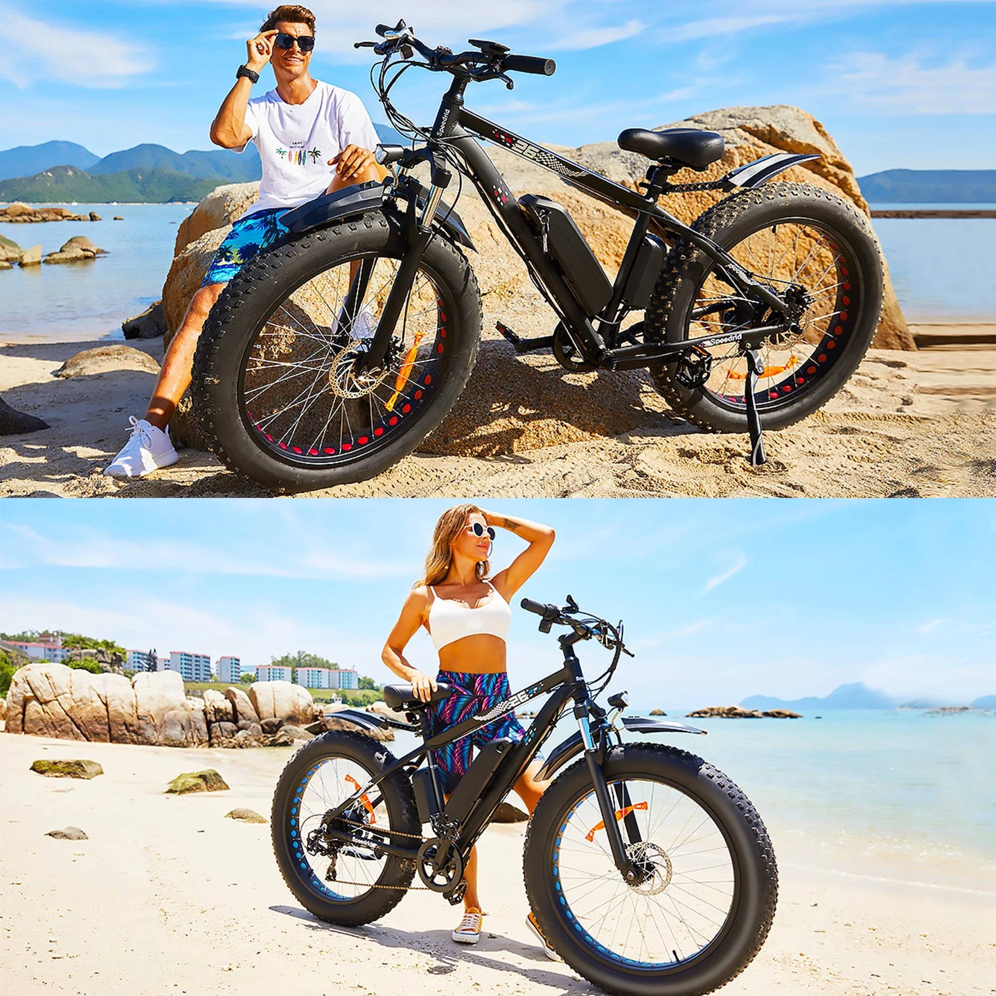 Electric Bike, 26" 4.0 Fat Tire Electric Bike for Adults 500W Adult Electric Bicycles Electric Mountain Bike with 48V 10.4Ah Battery and Lockable Suspension Fork Ebike for Mountain Beach Snow