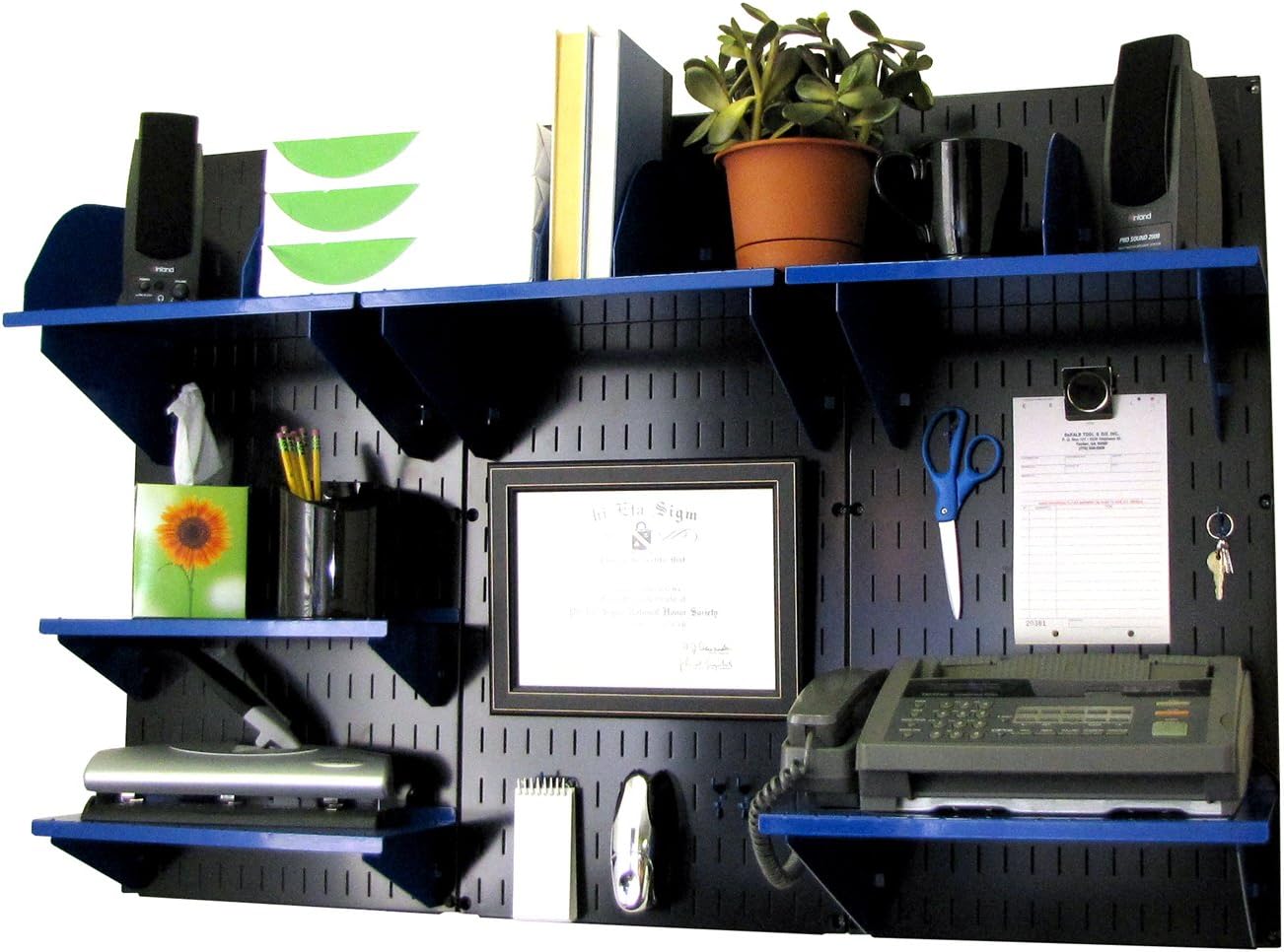 Wall Control Office Organizer Unit Wall Mounted Office Desk Storage and Organization Kit Metallic Wall Panels and Black Accessories