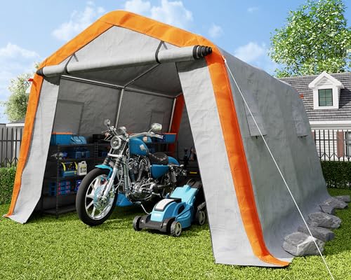 AMERLIFE 10.5x12x8 FT Heavy Duty Portable Shed Storage Shelter, Outdoor Storage Shed with 4 Waterproof Windows & Roll-up Zipper Door, Carport for Motorcycle, Bike, Grey