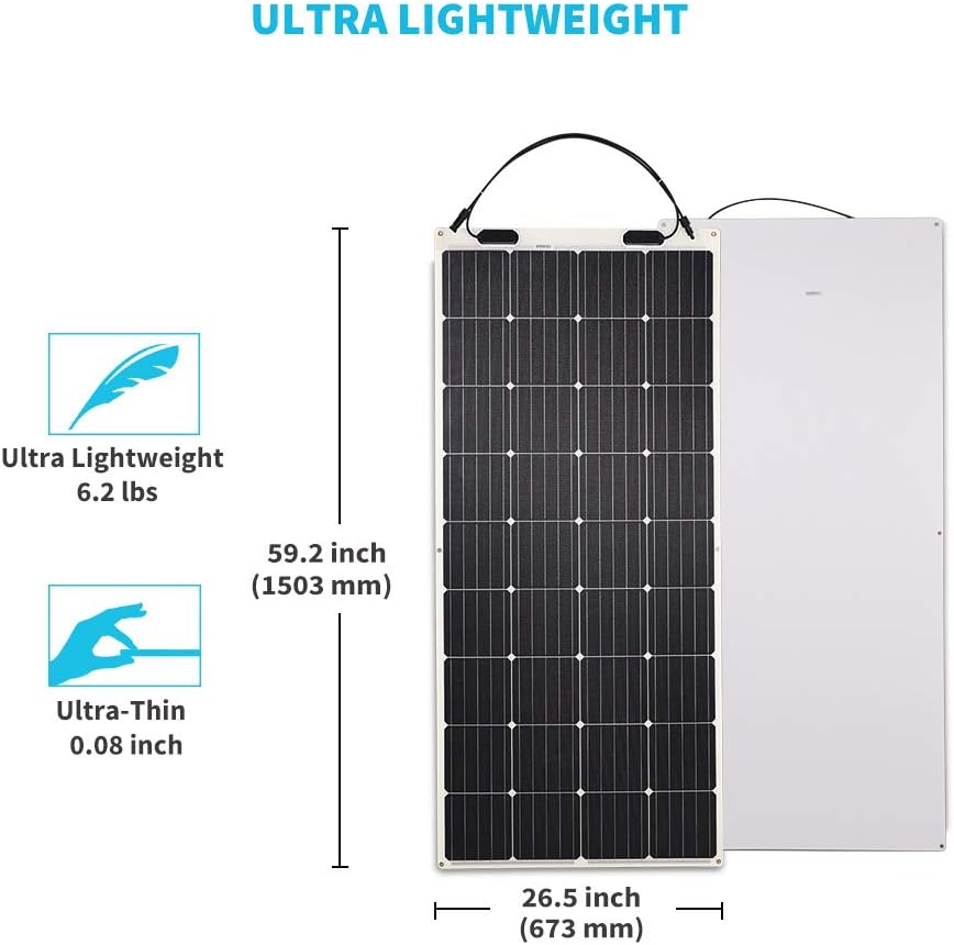 Renogy Flexible Solar Panel 100 Watt 12 Volt Monocrystalline Semi-Flexible Bendable Mono Off-Grid Charger for Marine RV Cabin Van Car Uneven Surfaces