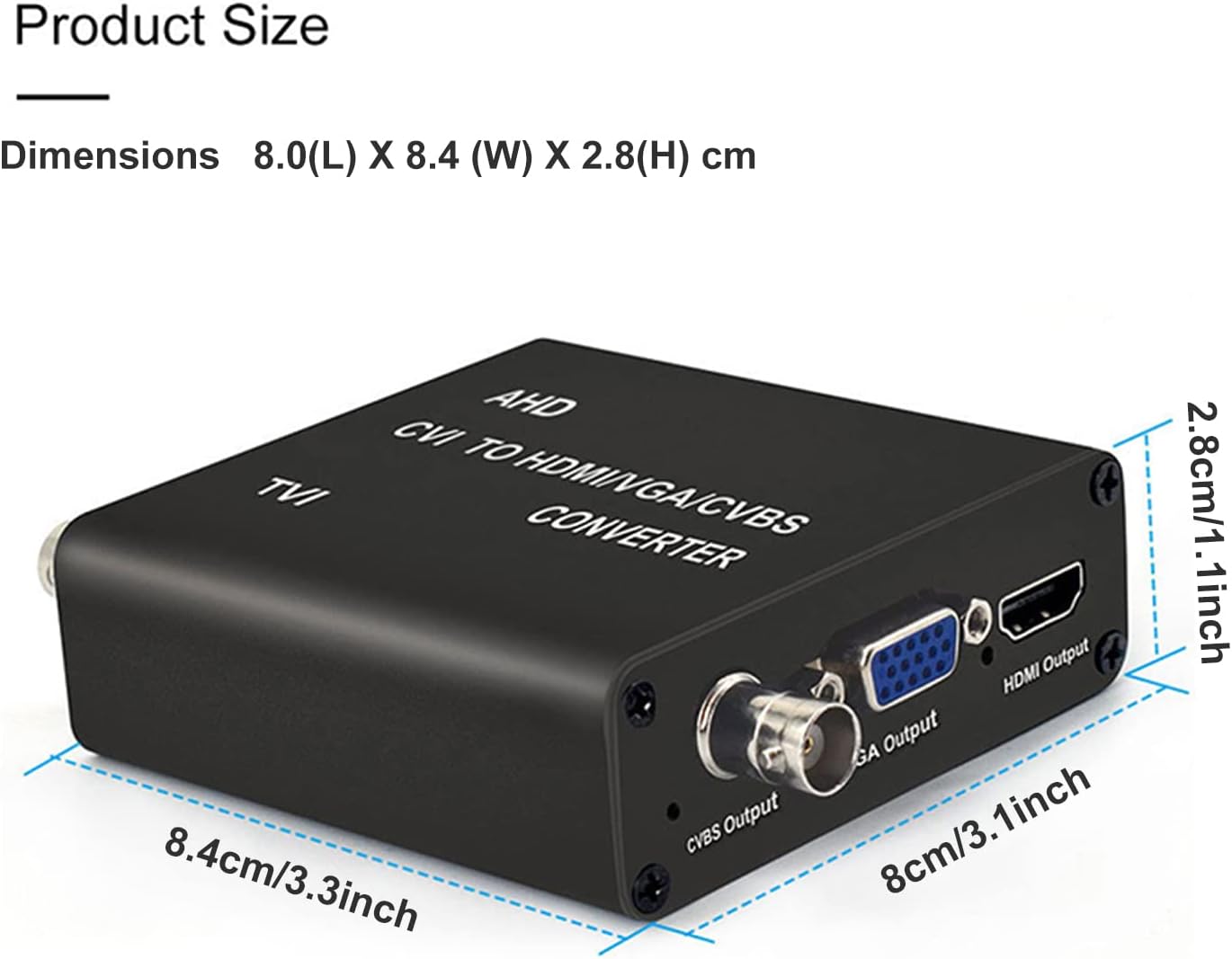 PEGATISAN 4K TVI/AHD/CVI to HDMI/CVBS/VGA Video Converter Support 1ch 720P/1080P/3MP/4MP/5MP/8MP Camera Input, 1ch BNC Loop Out for Monitor or DVR,1ch HDMI@1080p@60Hz / VGA@1080p@ /CVBS Output