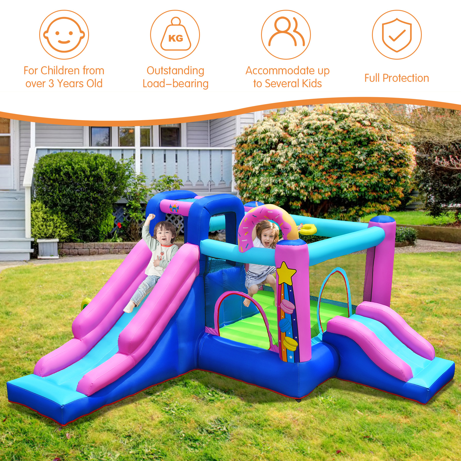 Infans Bountech Inflatable Bounce Castle Dual Slides Jumping Bouncer w/ 480W Air Blower