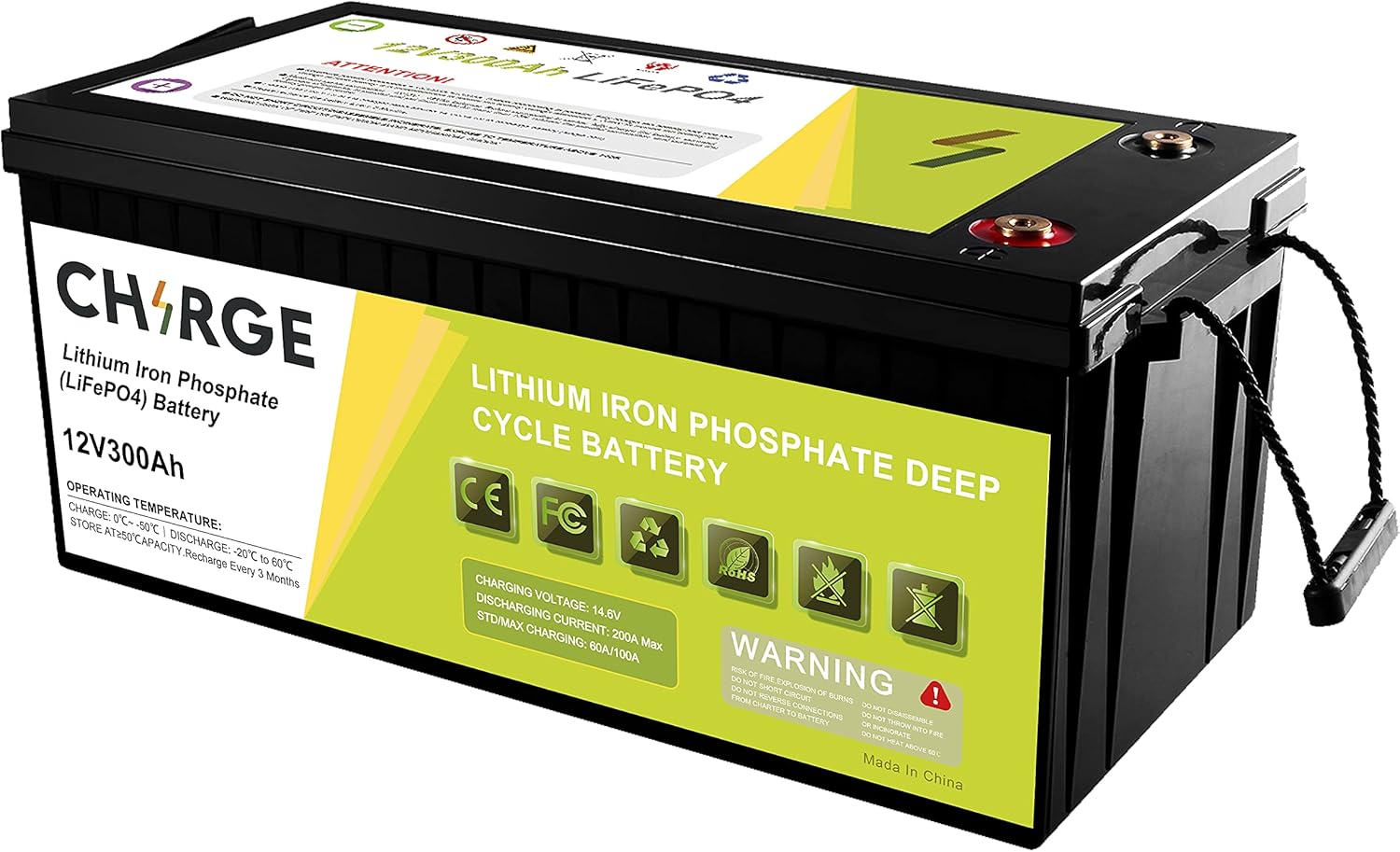 12V 100Ah Lithium Battery, Built-in 100A BMS, Rechargeable Iron Phosphate LiFePO4 Deep Cycles Battery Can Support 1280W Power Output for RV,Home Energy Storage and Off-Grid etc.