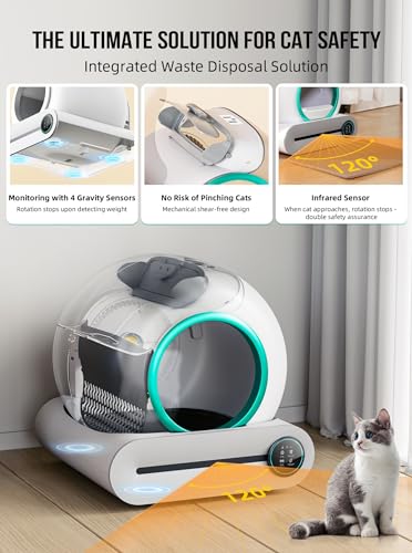 Self Cleaning Cat Litter Box, Automatic Cat Litter Box with Mat & Liners, 65L+9L Large Capacity Self Cleaning Litter Box, APP Control/Suitable for Multiple Cats - Green