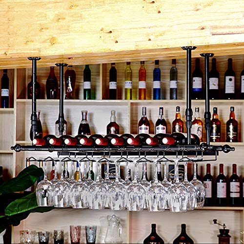 Wine Rack Wall Mounted - Rustic Wine Shelf Metal Ceiling Wine Glass Rack Hanging Wine Bottle Holder Bar Accessories,Wobble-Free,Easy to Install,Home Decorations Interior The New Fashionable