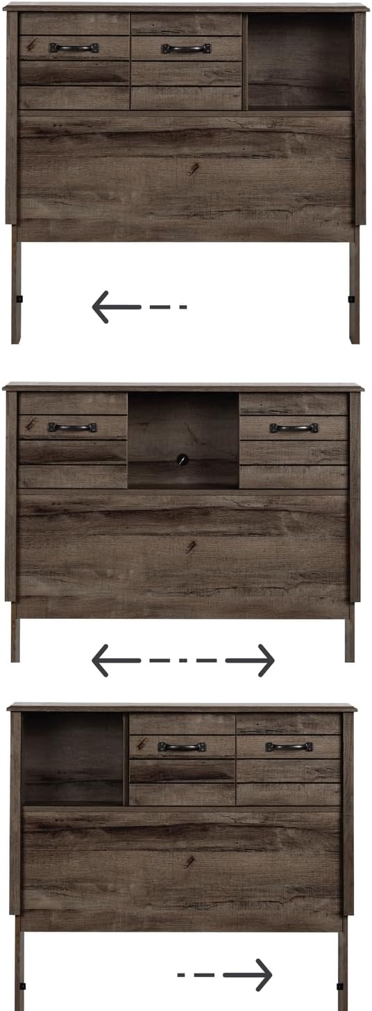 Old World Charm Engineered Wood Rectangular Full Bookcase Headboard Fall Oak with Storage and Sliding Doors, 64.5" (L) x 15.5" (W) x 4.5" (H)