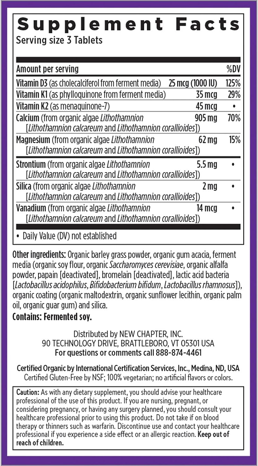New Chapter Calcium Supplement– Bone Strength Organic Plant Calcium with Vitamin K2 + D3 + Magnesium, Vegetarian, Gluten Free - 180 count (2 month supply) Pack of 2