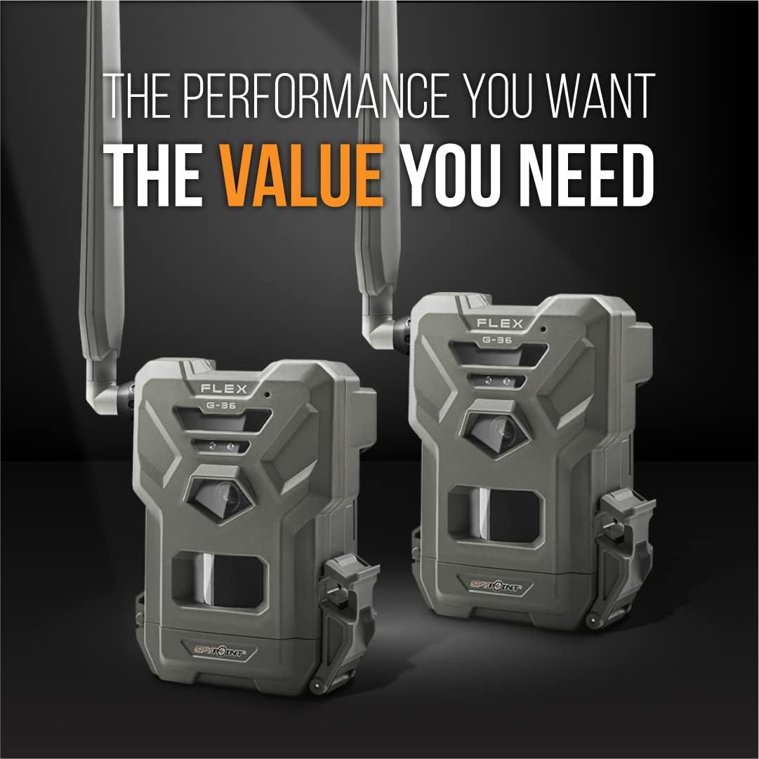 SPYPOINT Flex G-36 Cellular Trail Camera, 36MP Photos and 1080p Videos with Sound, GPS Enabled, Dual-Sim LTE Connectivity, 100' Flash & Detection Range, Responsive Trigger up to .3S (2 Pack)