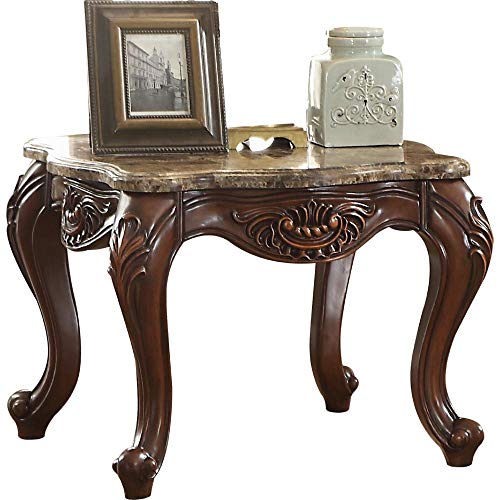 Acme Marble Top End Table with Wood Legs