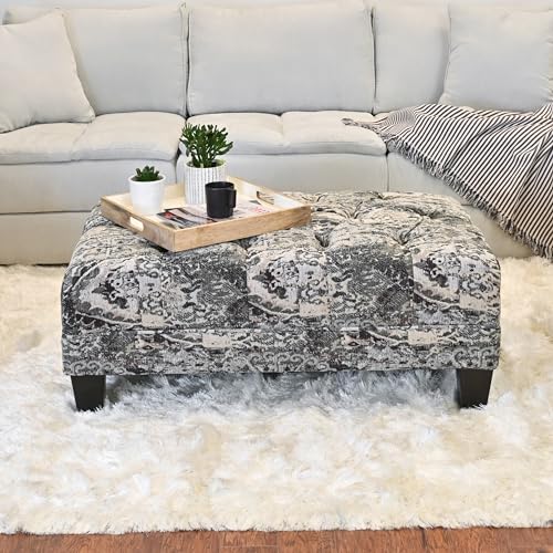 Roundhill Furniture Berliton Fabric Tufted Oversized Ottoman, Turkish Charcoal