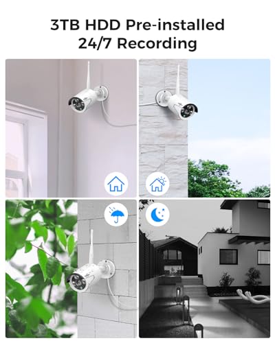 [Wireless Pro, 100ft Range] Hiseeu Wireless Security Camera System, Expandable 16CH 4K NVR, 4Pcs 3MP Night Vision WiFi Cameras Home Surveillance Outdoor, Motion Detection, 1TB HDD, One-Way Audio