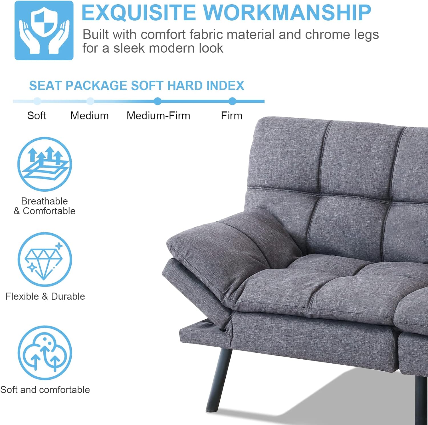 MUUEGM Futon,Convertible Futon Sofa Bed,Memory Foam Futon Couch,Futon Bed,Sofa Bed Couch,Modern Love seat Sofa,Sleeper Splitback Sofa for Compact Space,Apartment,Office,Living Room,Grey
