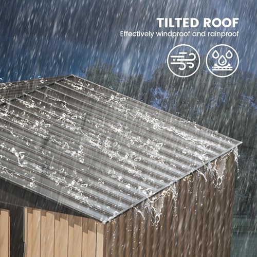 Outdoor Storage Shed, 8 x 6 FT Metal Storage Shed, Metal Garden Tool Shed with Roof, Door & Lock, Waterproof and Anti-UV, for Patio Garden Yard, Brown