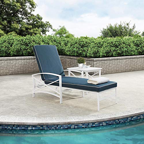 Crosley Furniture KO60018WH-GY Kaplan Outdoor Metal Chaise Lounge, White with Grey Cushions