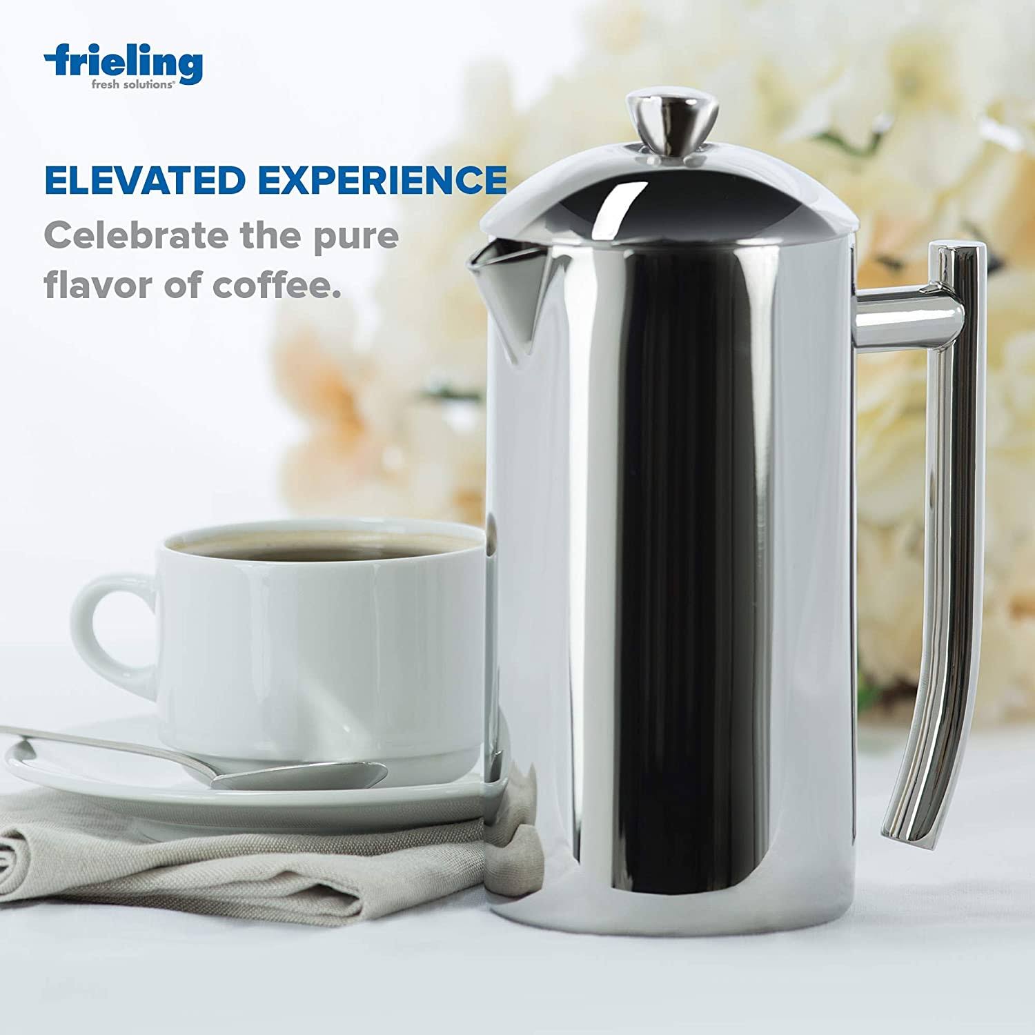 Frieling USA Double Wall Stainless Steel French Press Coffee Maker with Patented Dual Screen in Frustration Free Packaging, Poli