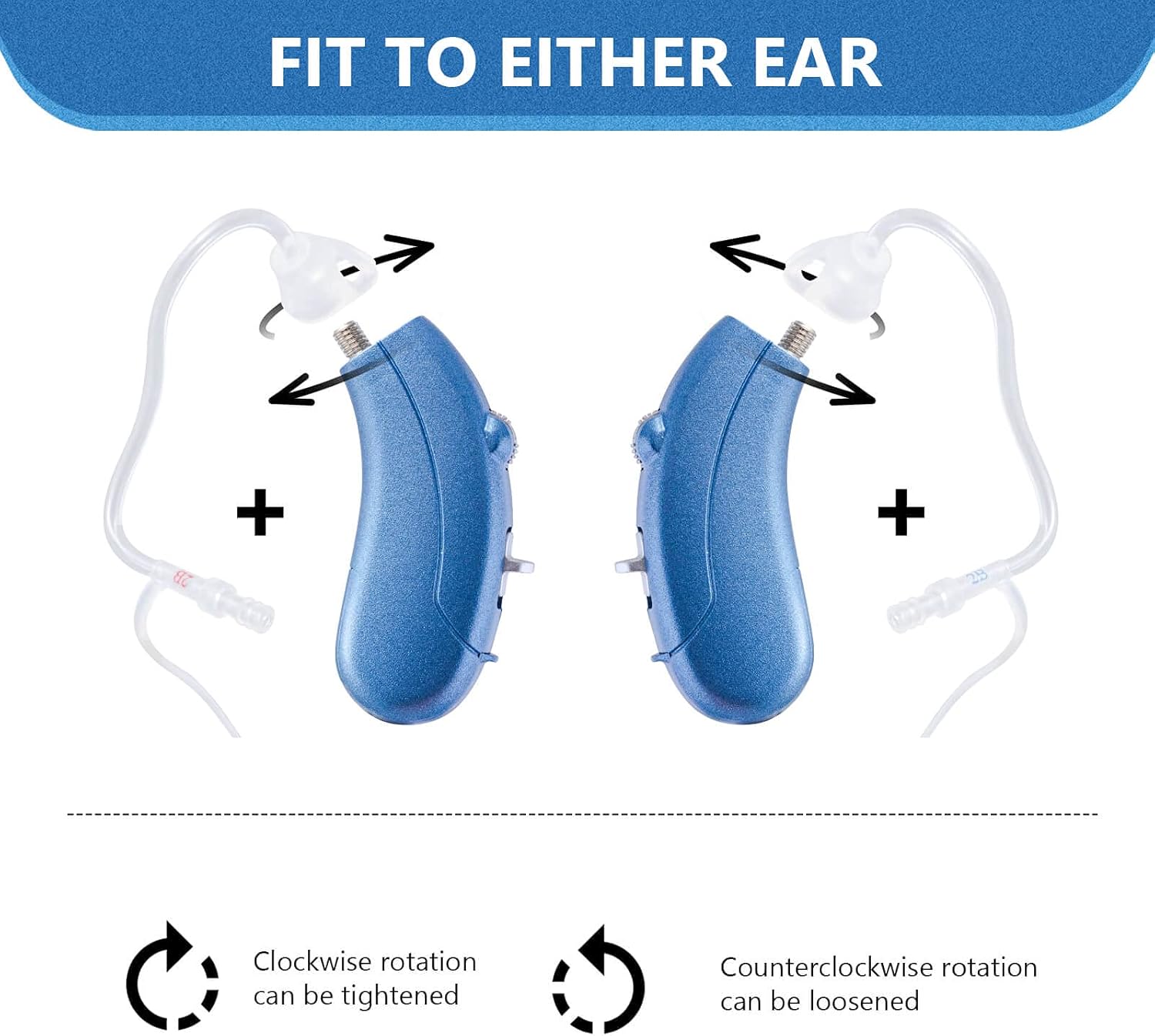 Hearing Amplifier for Seniors Adults Noise-Cancelling - Miracle Ear Digital Personal Sound Amplifier Devices with Replacement Slim Sound Tubes Fit Either Ear 1 Unit (Blue,right pre-assembled)