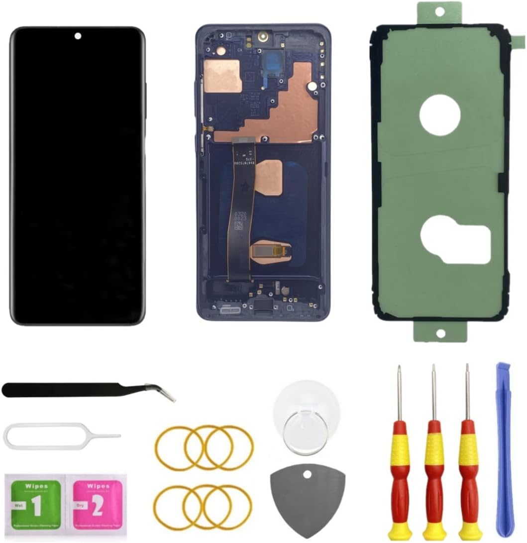 OLED for Samsung Galaxy S20 Ultra 5G LCD Screen Replacement for Samsung S20 Ultra Touch Digitizer Screen Display Assembly with Frame Repair Toolkits G988U SG988A G988B Black
