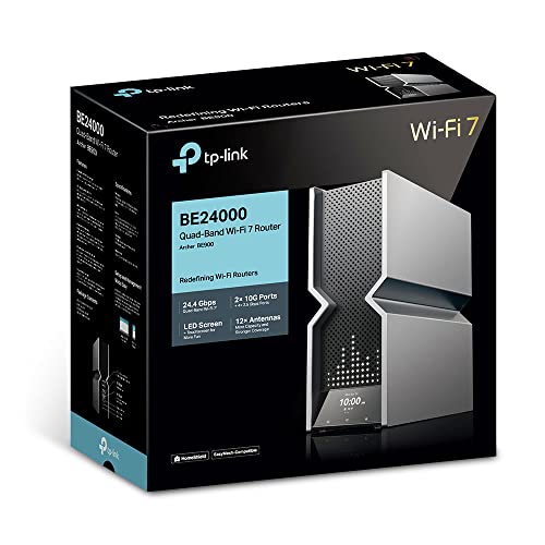 TP-Link Archer BE24000 Quad-Band WiFi 7 Router (Archer BE900) with Dual 10 Gbps Multi-Gig Ethernet Ports and LED Touch Screen,12 High Performance Antennas, VPN Supported