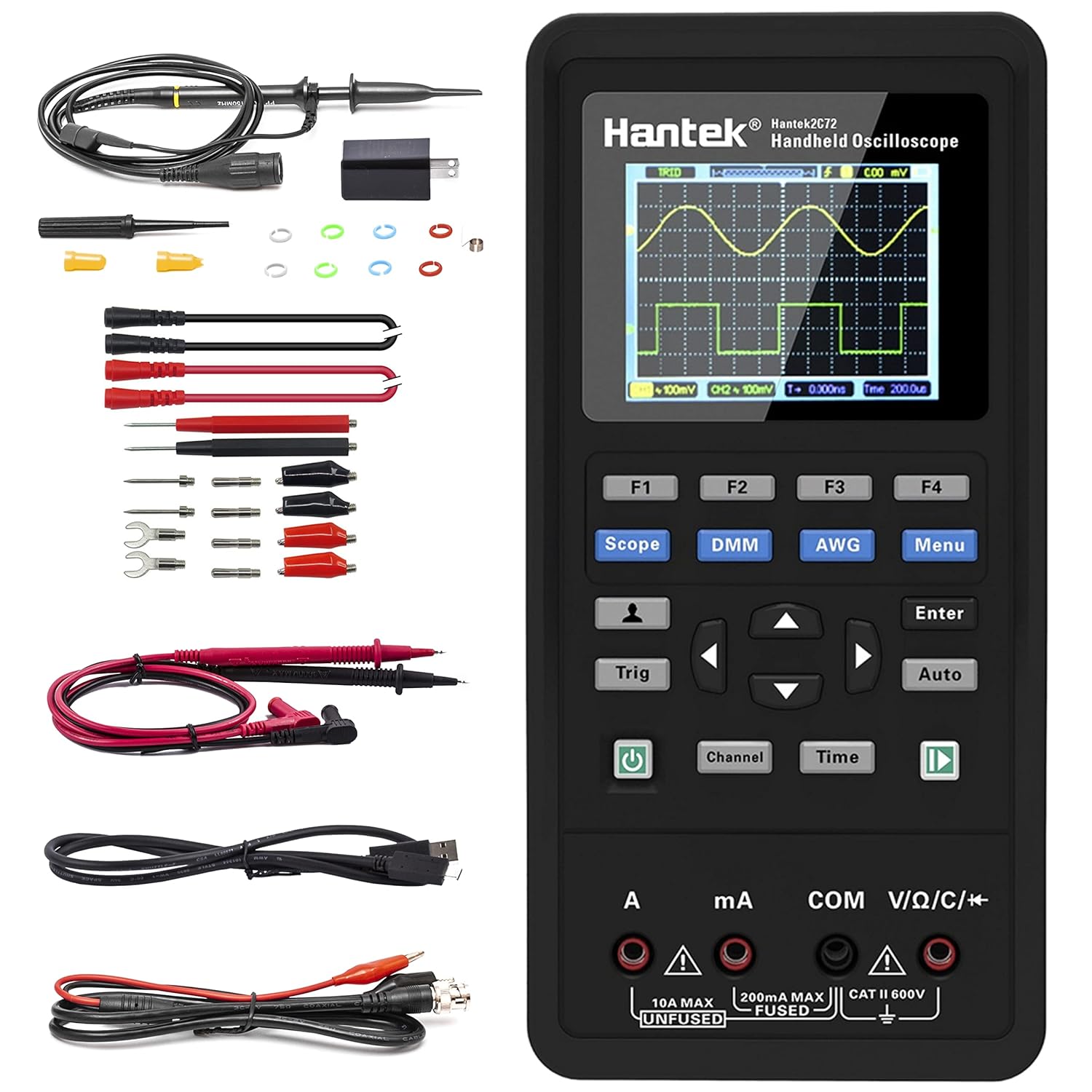 Hantek 2D72 Handheld Oscilloscope 70MHz Waveform Generator Multimeter 3 in 1 Multifunction Tester 2CH+AFG+DMM