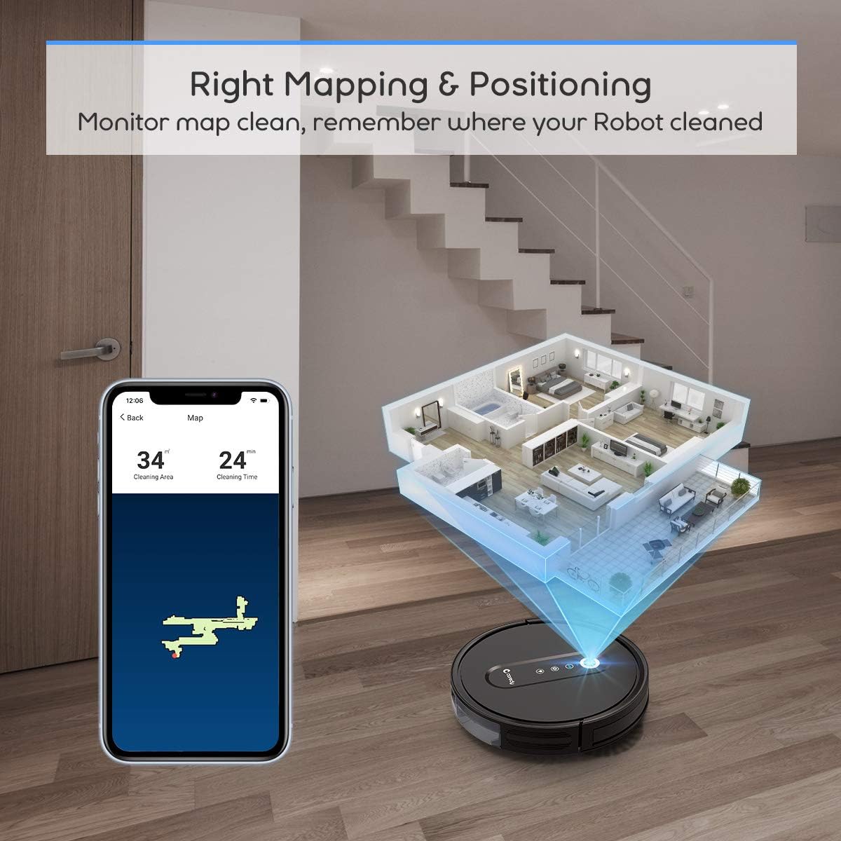 Coredy G800 Smart Navigating Robotic Vacuum, Map Intelligent Technology, Sweep and Mop Robot Vacuum Cleaner with 2000Pa Suction, Compatible with Alexa, Ideal for Pet Hair, Cleans Hard Floor to Carpet