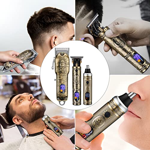Professional Hair Clippers for Men,Hair Clippers+T-Blade Trimmer+Electric Shaver+Nose Hair Trimmer Set,4 in 1 Cordless Barber Hair Cutting Kit LCD Display Gifts (Gray)