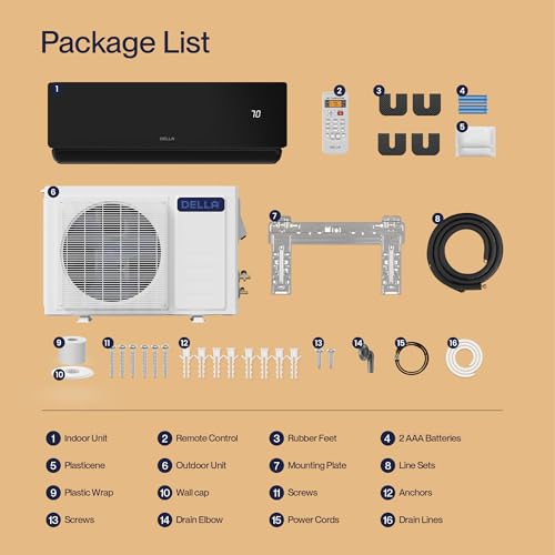 DELLA 12000 BTU Mini Split AC Wifi Enabled Work with Alexa 17 SEER2 Energy Saving Cools Up to 550 Sq.Ft & 1 Ton Pre-Charged Heat Pump Ductless Inverter System (JPB Series with R32 refrigerant)