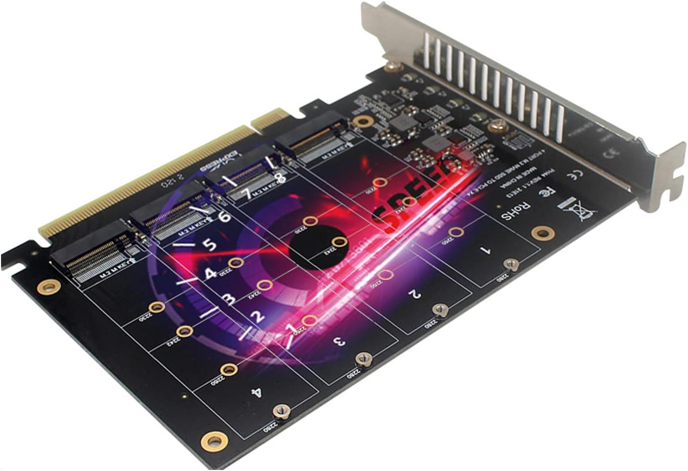 Gegong 4 Port NVMe to PCI-e Host Controller Expansion Card, Support 2230 2242 2260 2280?M.2 NVME to PCIe X16 Adapter, M Key Hard Drive Converter Reader Expansion Card Pack of 2